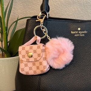 Pink Mini Purse with Pink Pom Pom Purse Charm / Keychain. Makes a great gift!